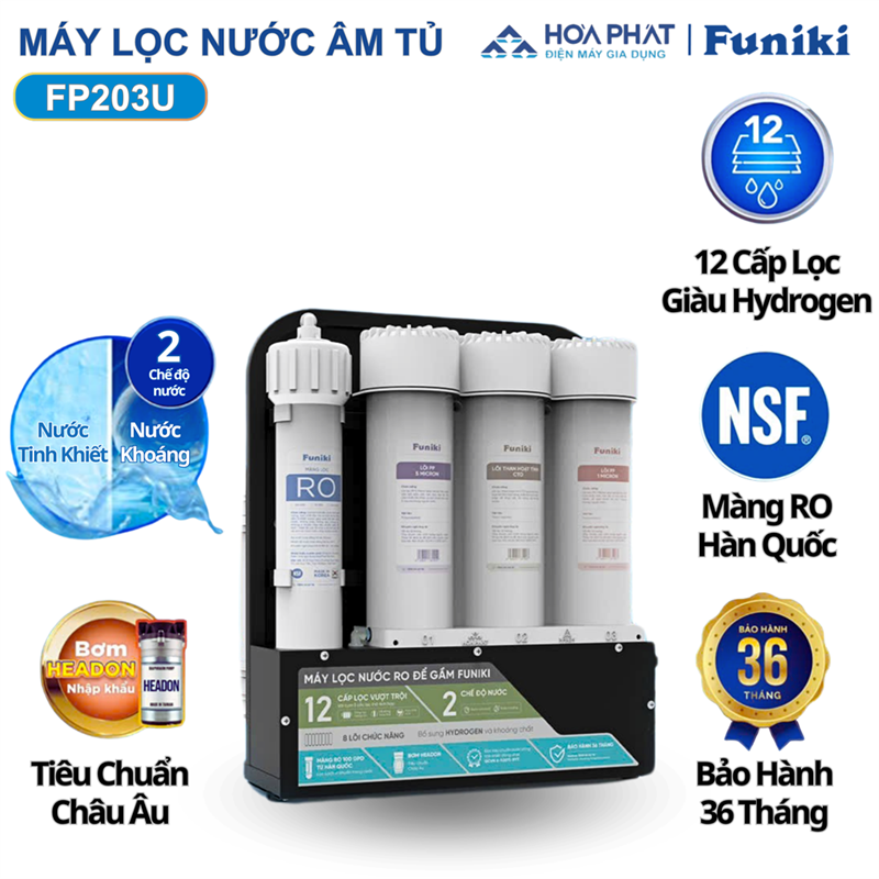 Máy lọc nước RO để gầm Funiki FP203U, 12 lõi