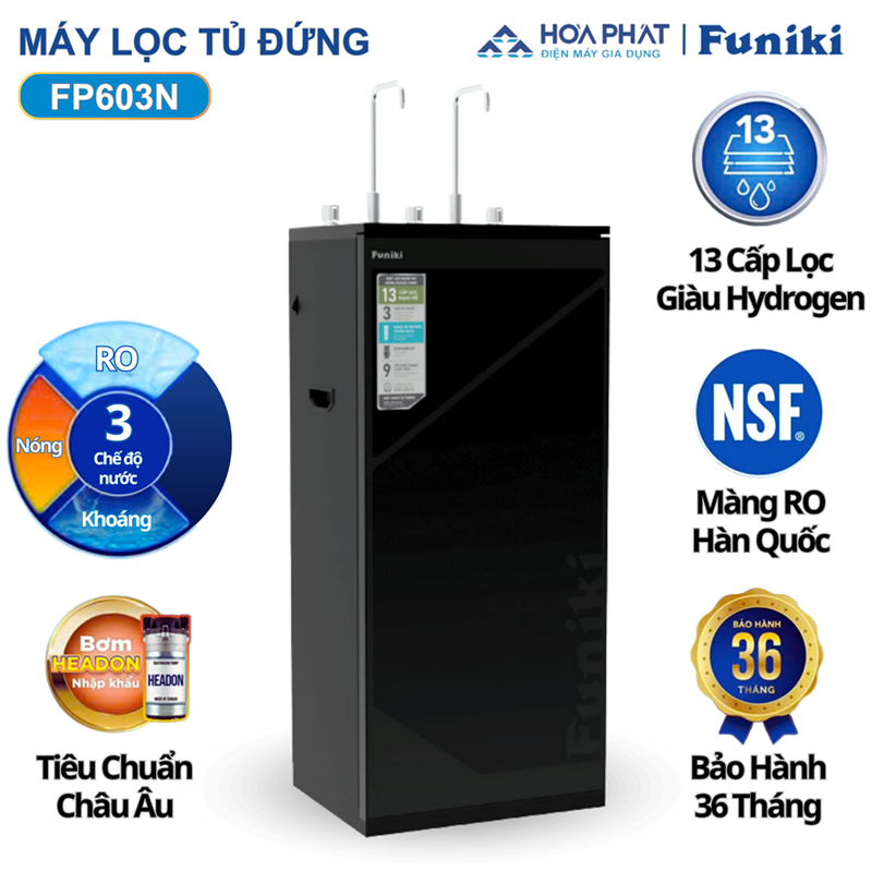 Máy lọc nước RO nóng nguội Funiki FP603N, 13 lõi