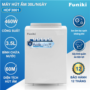 Máy hút ẩm Funiki HDF3001, 30 lít, lọc không khí sấy quần áo