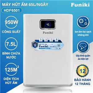 Máy hút ẩm Funiki HDF6501, 65 lít, lọc không khí, sấy quần áo